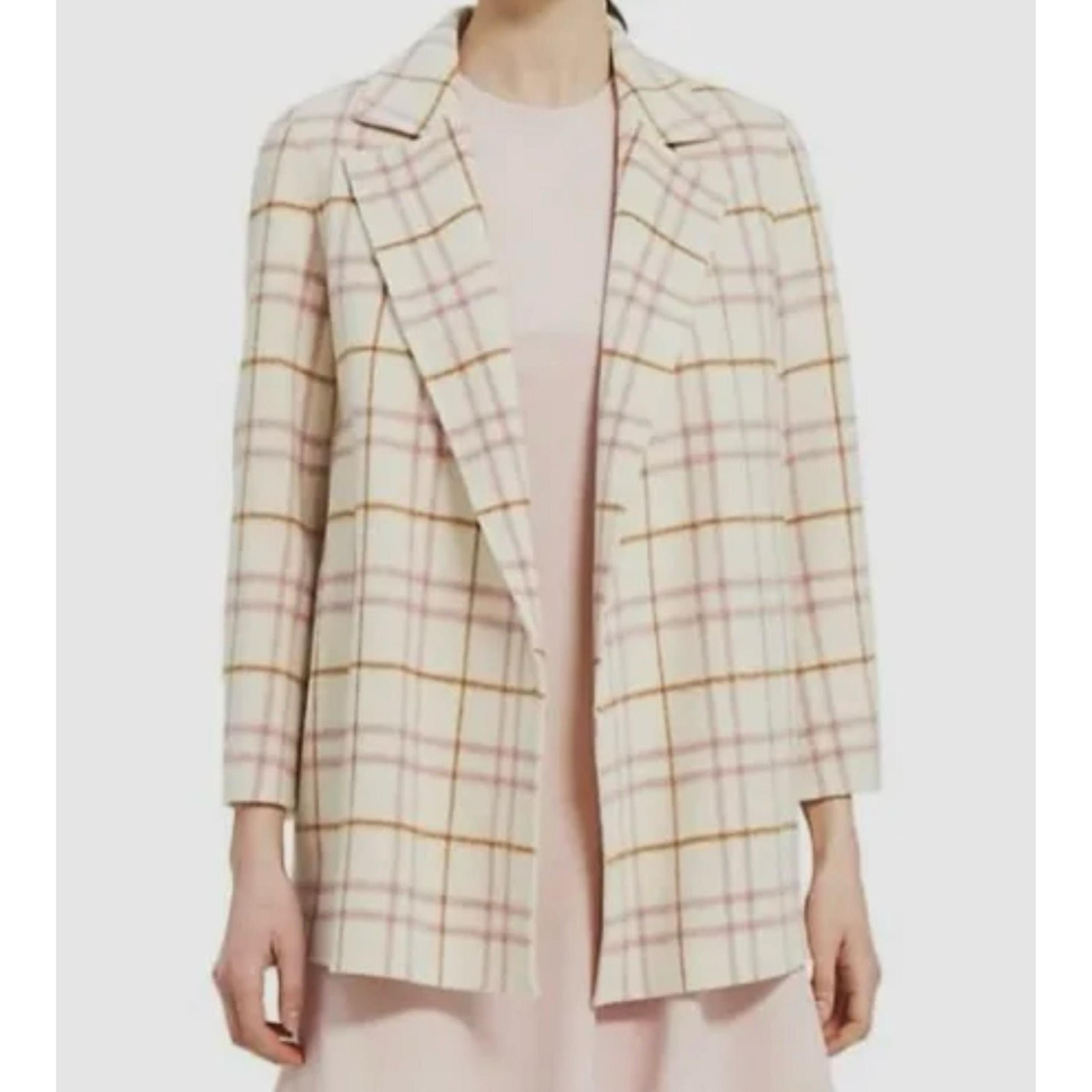 NWT Theory Womens Clairene Wool Jacket Retail $695 in Ivory Plaid Sz P