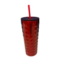 Starbucks Red Diamond Studded Cold Cup Tumbler with Straw 24oz Venti New