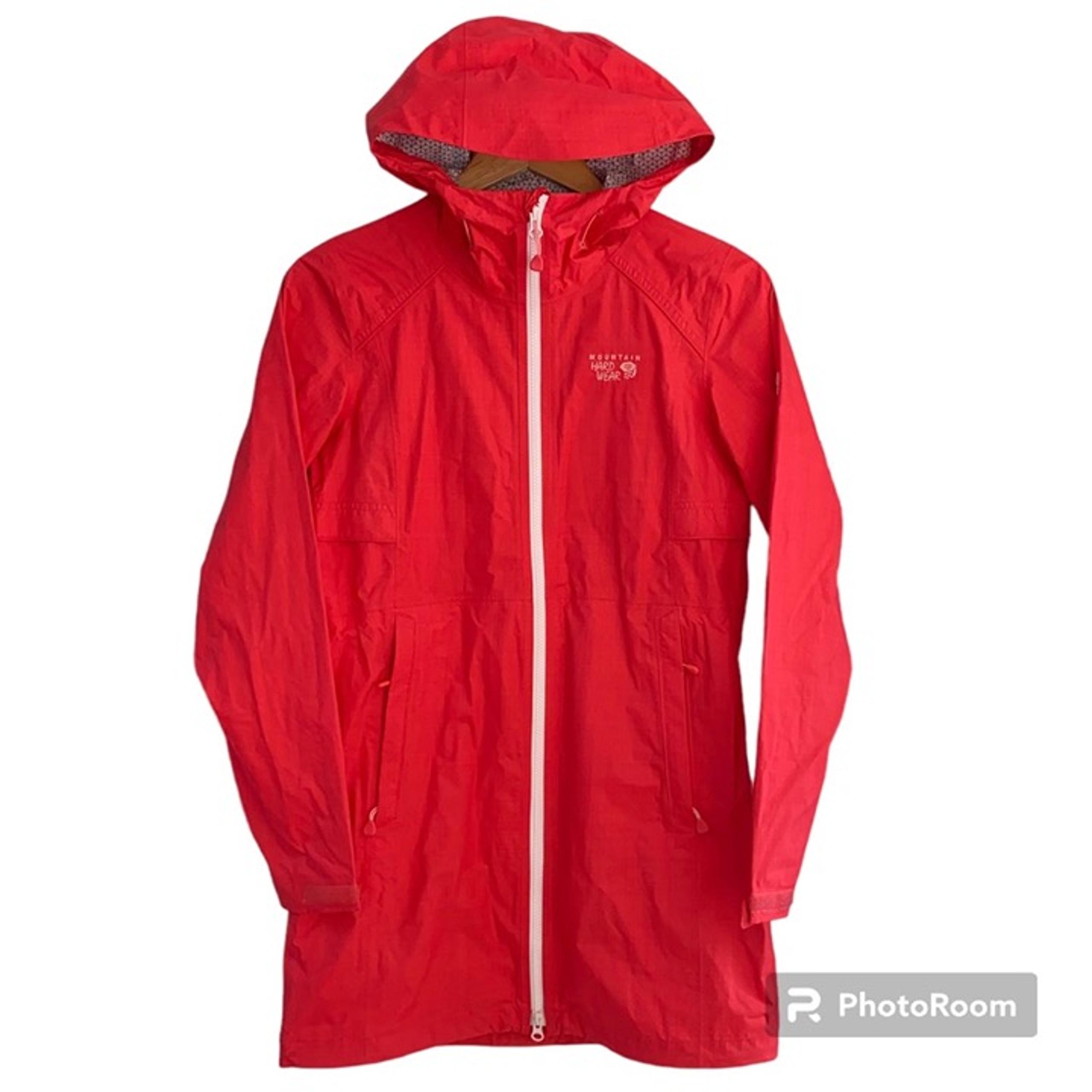 Women's Mountain Hardwear Rain Jacket XS Red White Zipper Parka Windbreaker