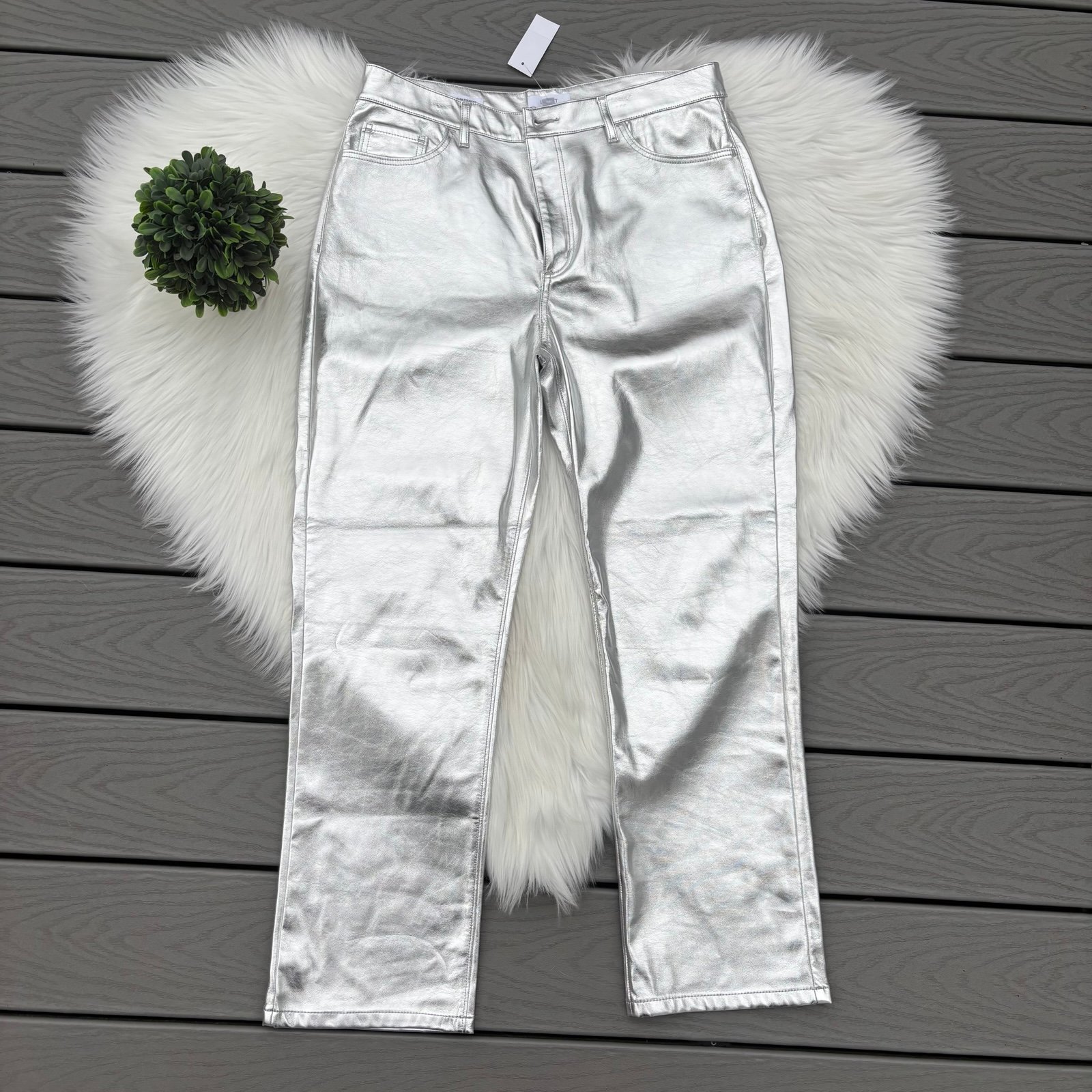 LOFT Slim Straight Metallic Silver Pants