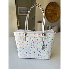 Michael Kors Jet Set Medium Carryall White Airplane Print Tote Bag Travel Logo
