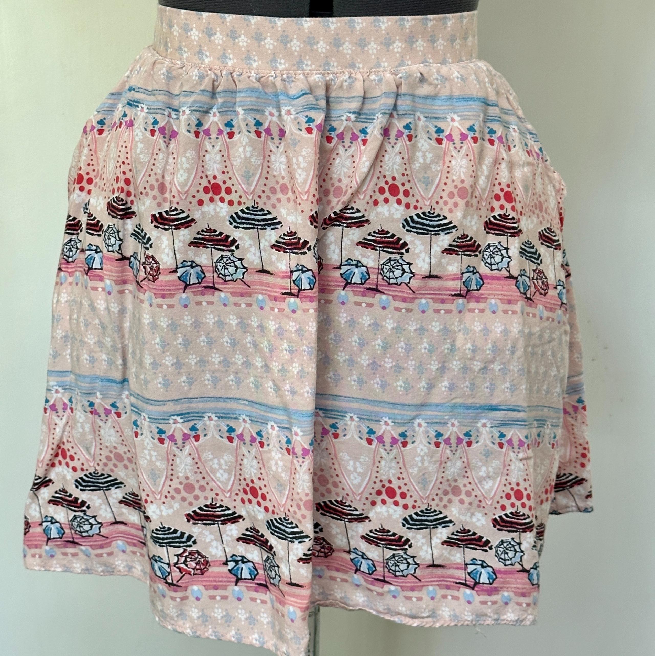 LC LAUREN CONRAD French Riviera BEACH SCENE PINK FULL MINI SKIRT w/ POCKETS XL