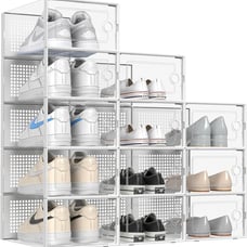 Transparent Foldable Shoe Box Pack of 12 Stackable Shoe Organizer Containers