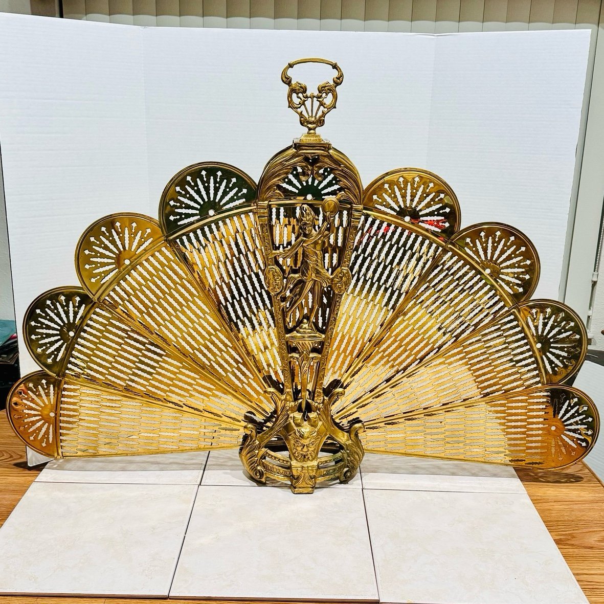 Antique HUGE 48” Art Nouveau Brass Peacock Tail Fire Place Screen RESERVED
