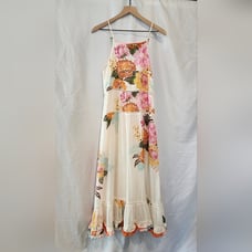 Farm Rio Women's Maxi Dress Size S Floral Tropical Pom Pom Festival Resortwear