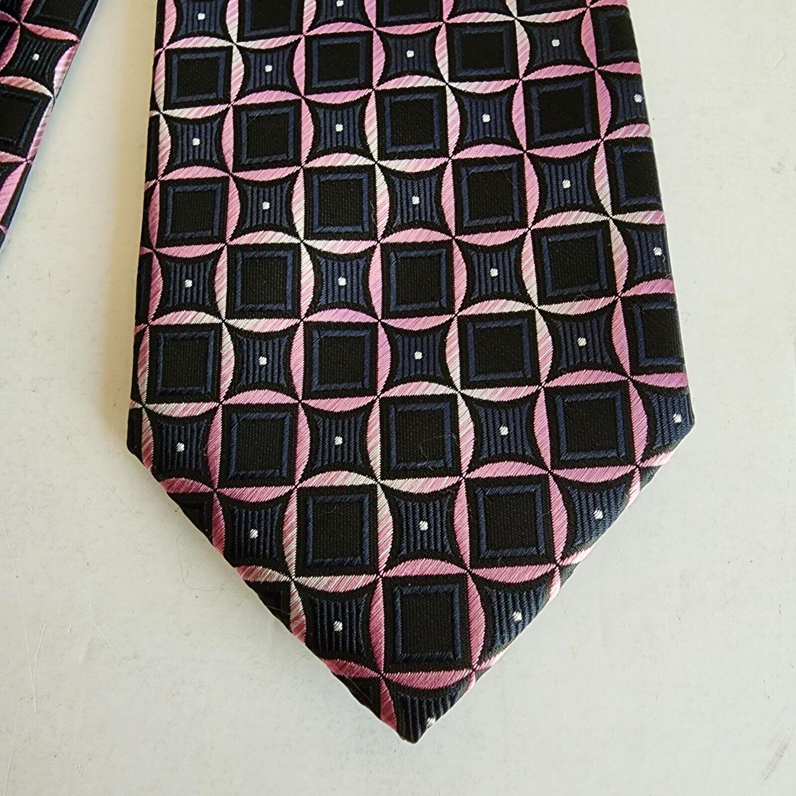 Alexander Julian Colours Mens Tie Black Pink Geometric Necktie 3.25" x 61"