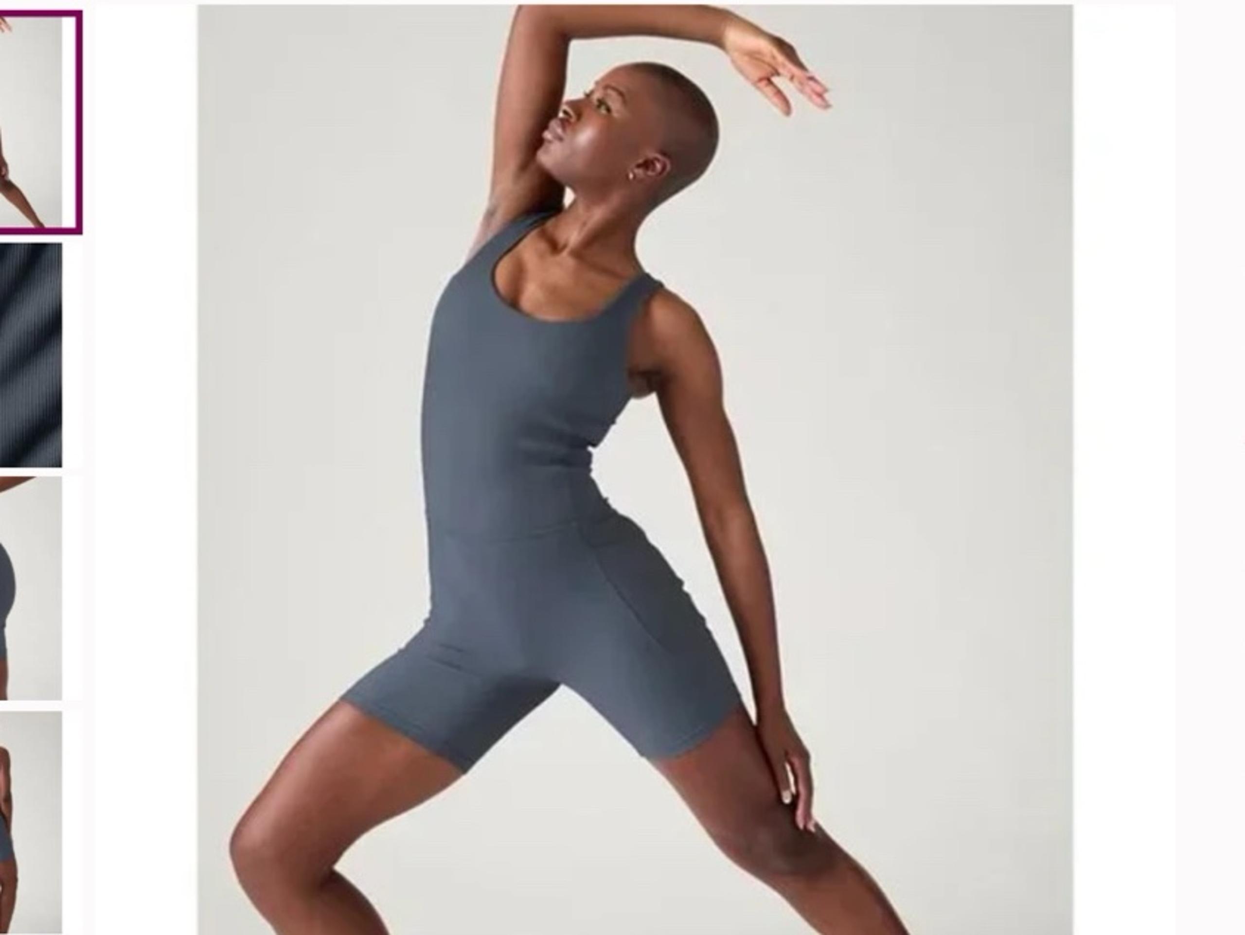 NEW Athleta Salutation Rib Bike Suit Shorts Bodysuit Granite Blue Small 4/6 NWOT