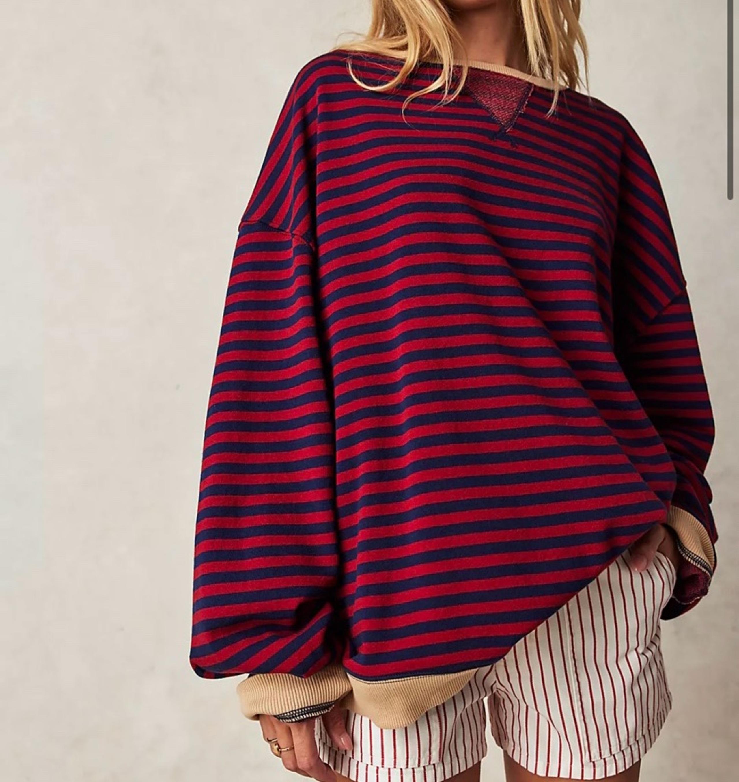 Free people classic stripped oversized crewneck nwot