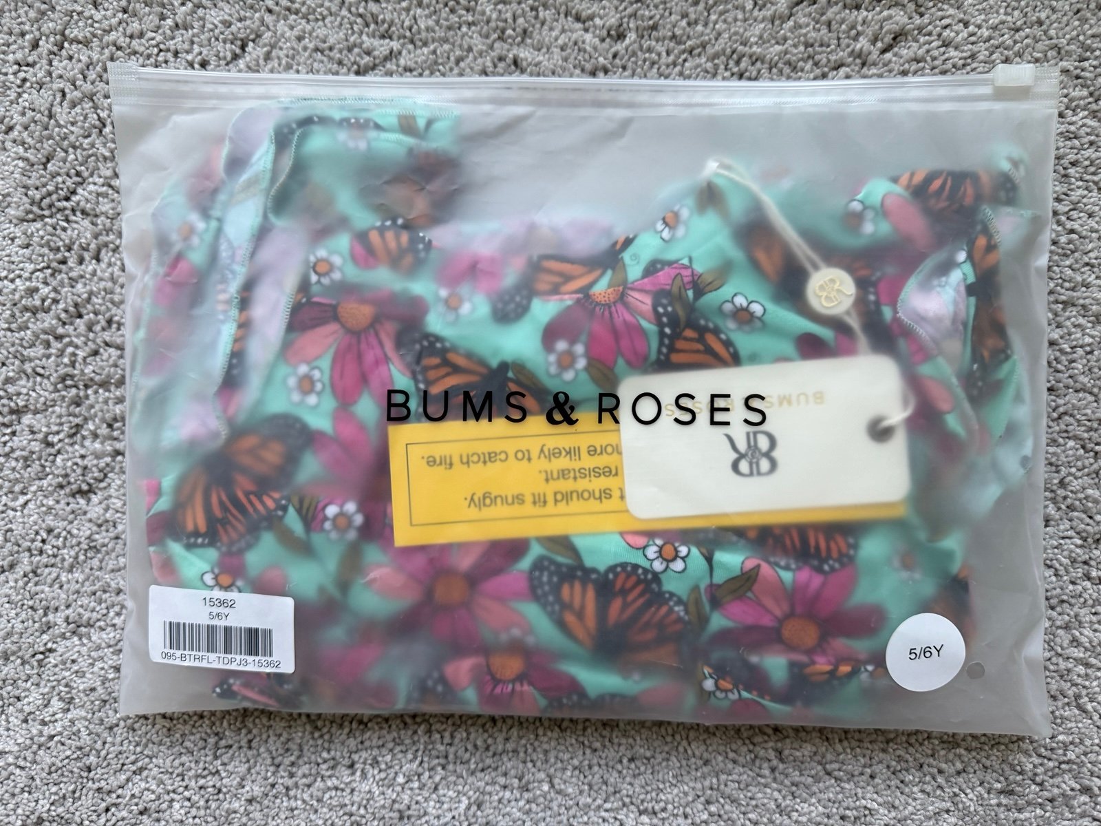 Bums & Roses Floral Flutter Bamboo Two Piece Pajama Set 5/6 NIB