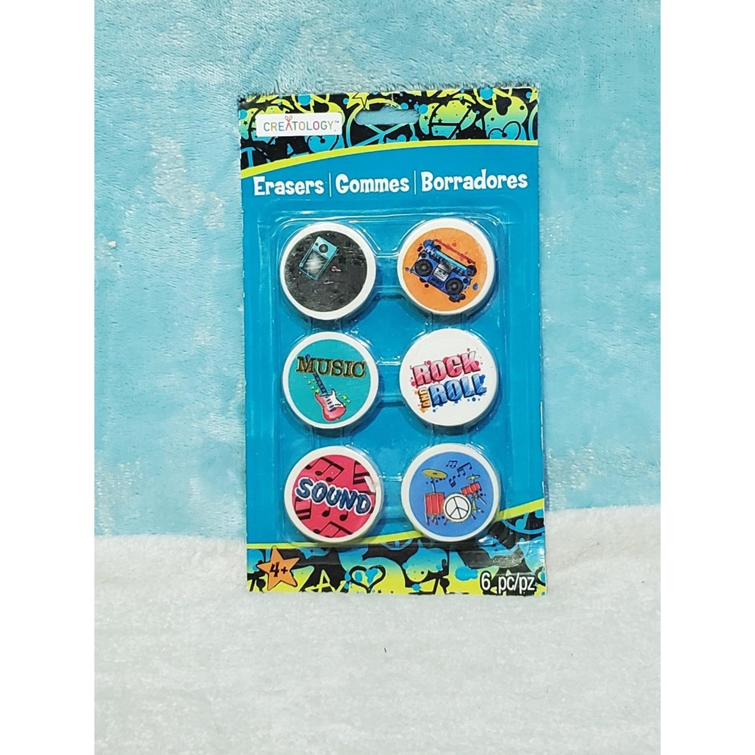 6 NIB Creatology Musical Erasers 1 1/2"