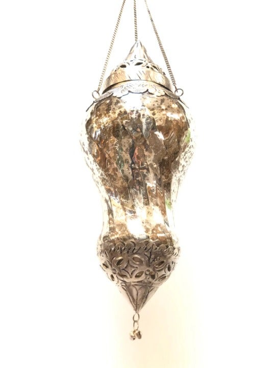 Lantern Hanging Mercury Silver Glass Style Candle Holder