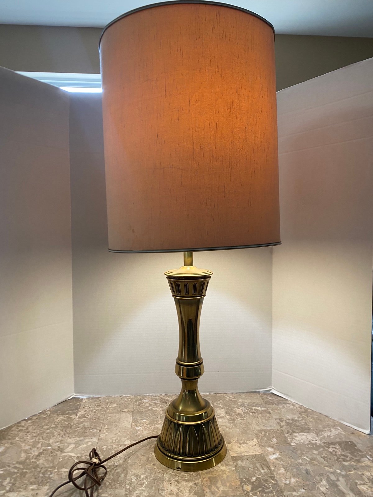 Vintage Stiffel Mid Century Brass Table Lamp MCM 36 w/ Shade Mid-Century Retro.