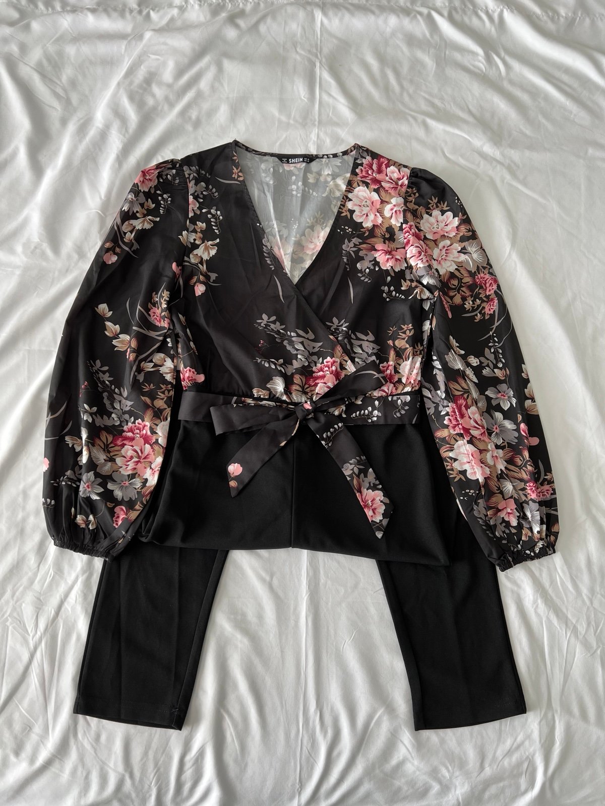 Black Floral Print Tie Waist Jumpsuit