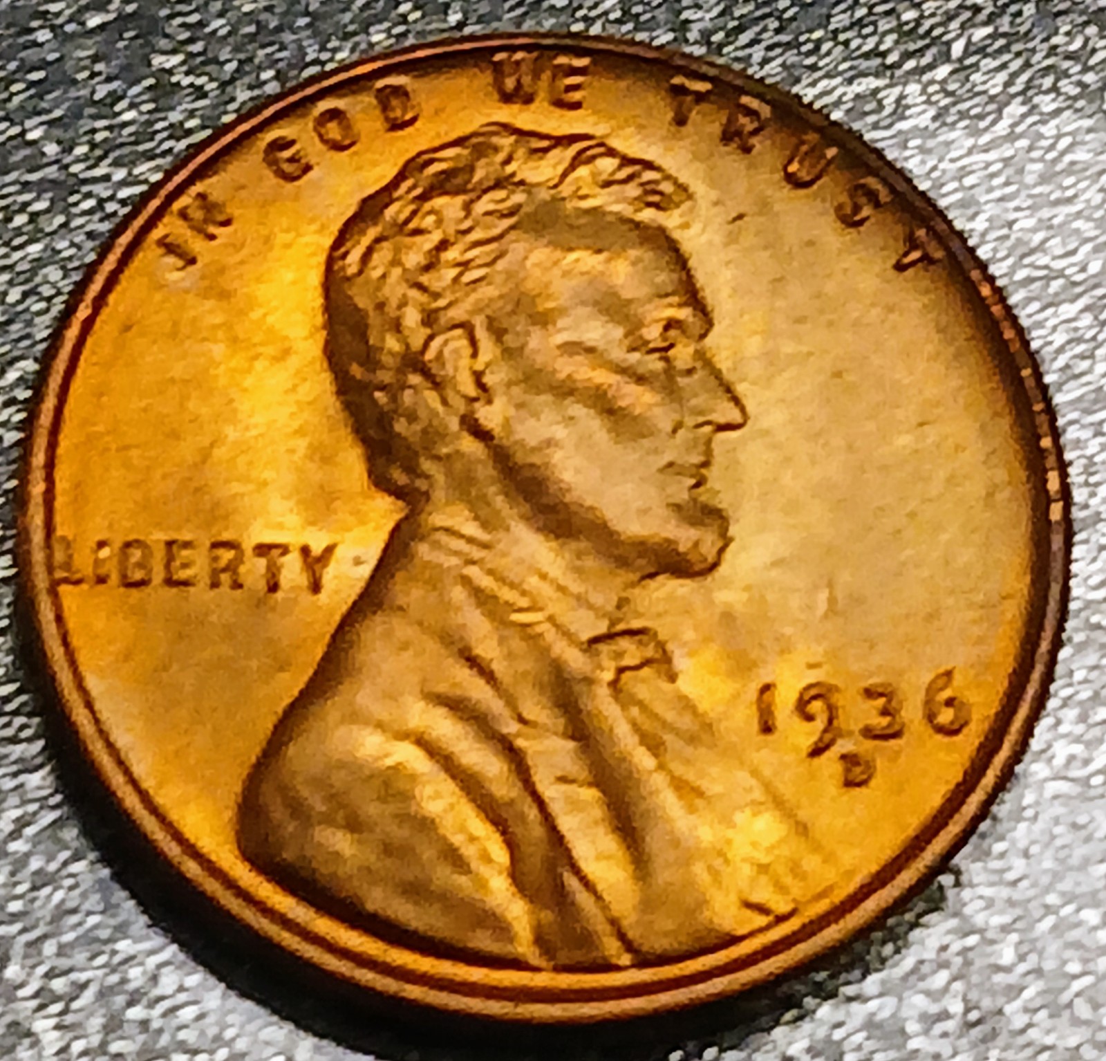 1936D Rare GEM UNC Golden Redbrown toned Lincoln Wheat Penny USA Genuine Beauty
