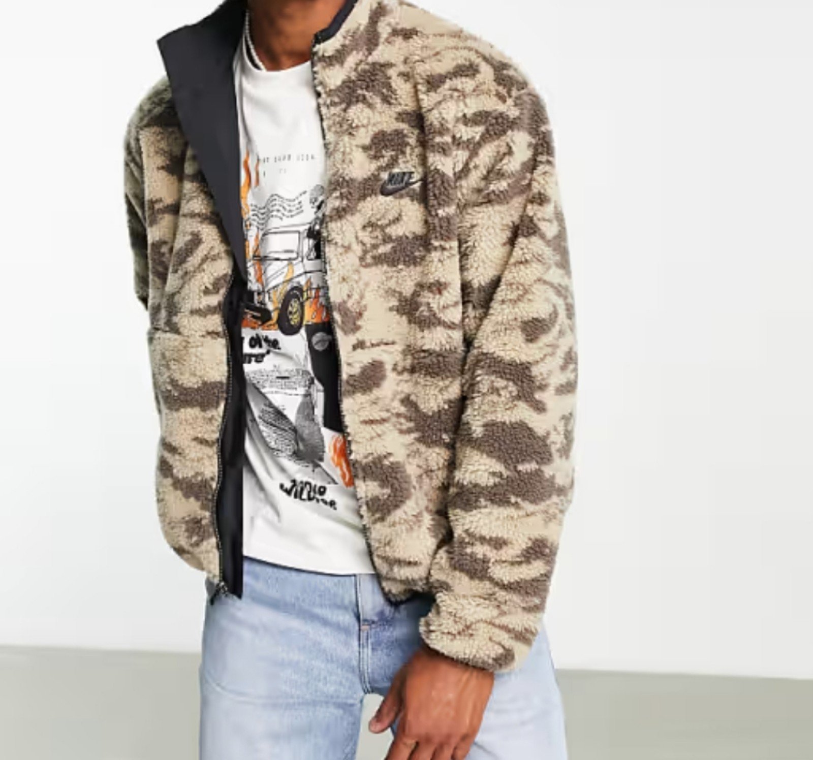 Nike Club Winter reversible anorak with contrast pocket in black/camo
