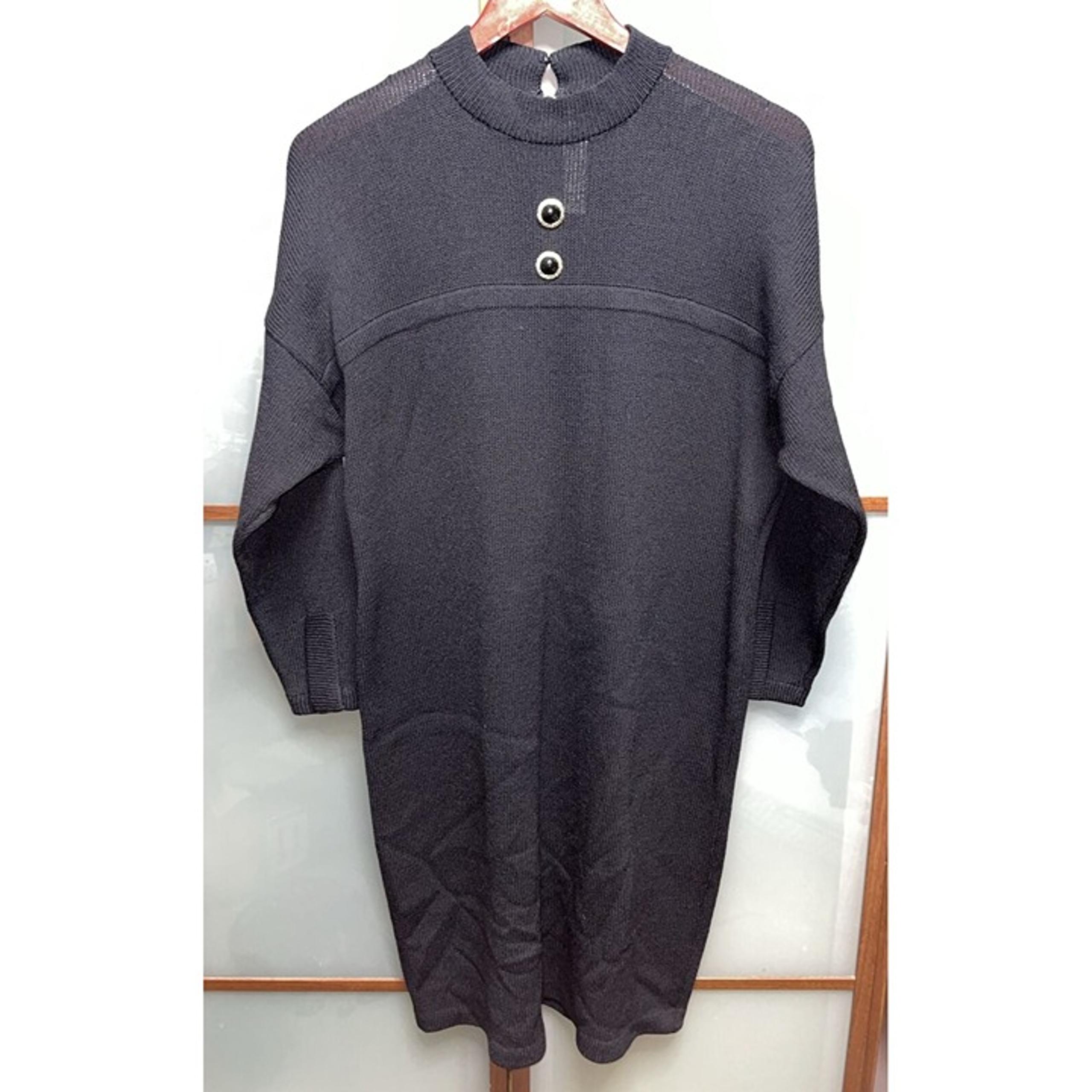 St. John By Marie Gray Vintage Knit Long Sleeve Black Button Shift Dress Size 10