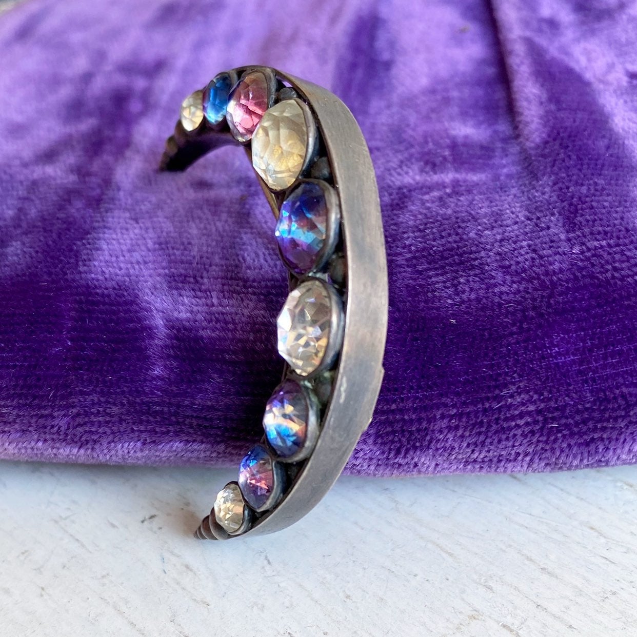 Victorian Iris Glass Moon Brooch shops