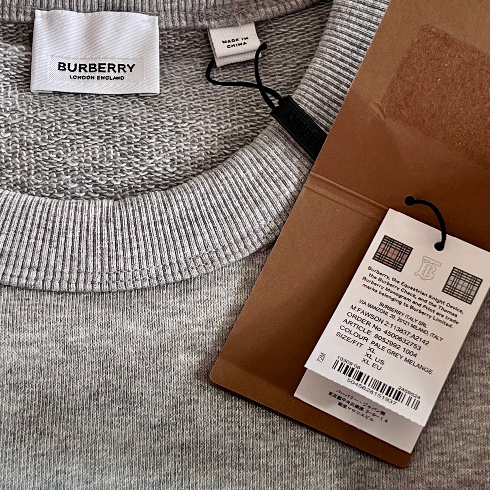 BURBERRY パーカー 8057010 A2142 PALE GREY MELANGE Burberry Embroidered EKD Cotton Blend Hoodie Pale Grey