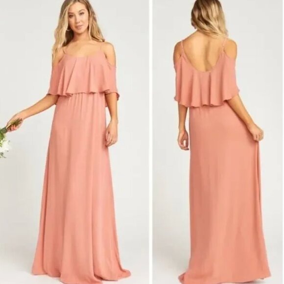 SHOW ME YOUR MUMU Caitlin Ruffle Maxi Dress in Rustic Mauve Crisp Pink size XXL