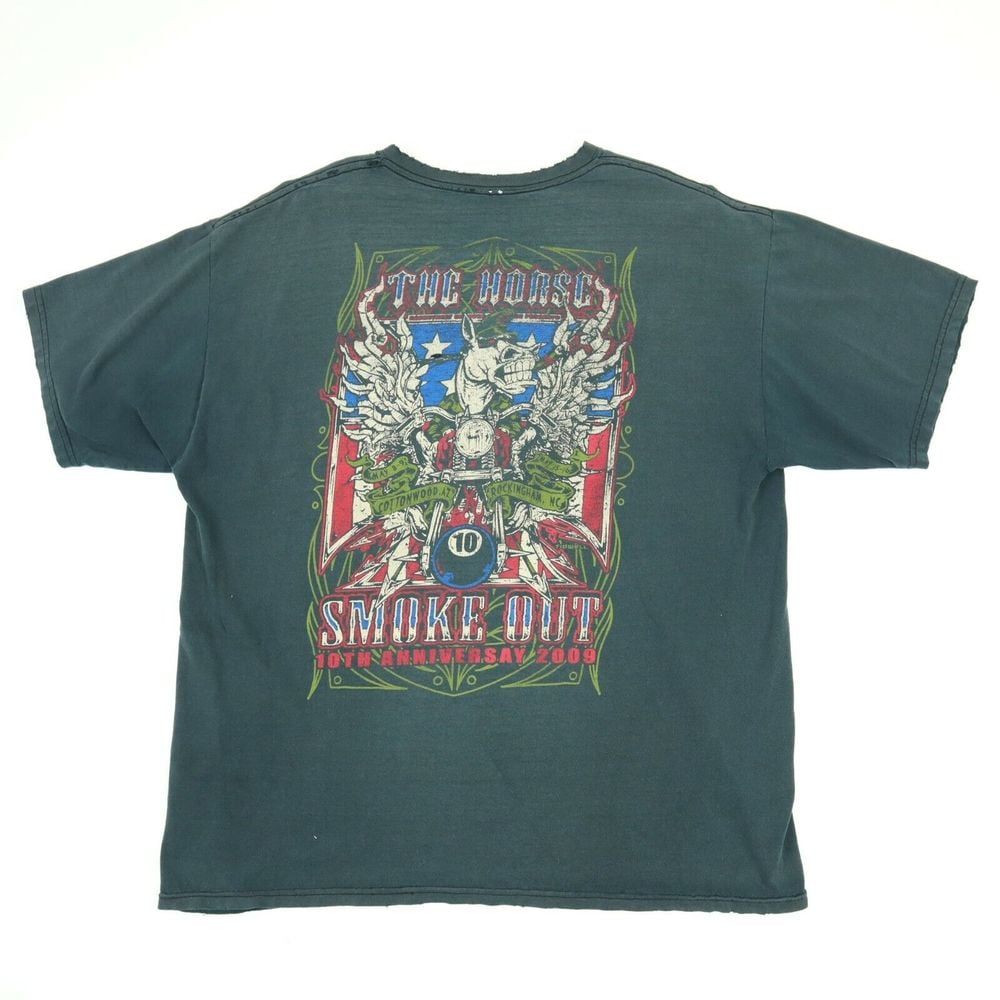 Vintage Y2K Thrashed The Horse Choppers Motorcycle T-Shirt Sun Faded Black XL