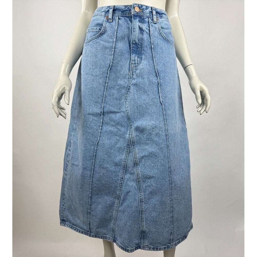 Anthropologie Pilcro Denim Skirt Women 12 Cotton Pockets Zip Closure A-line