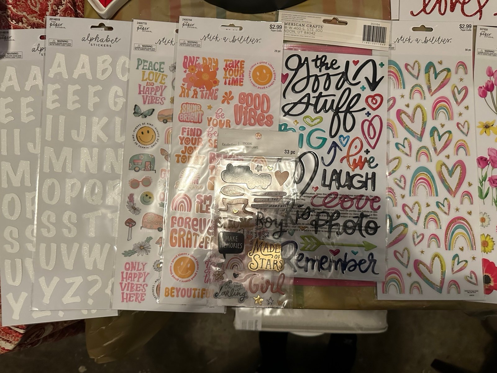 46 packages of Scrapbook Stickers from Hobby Lobby