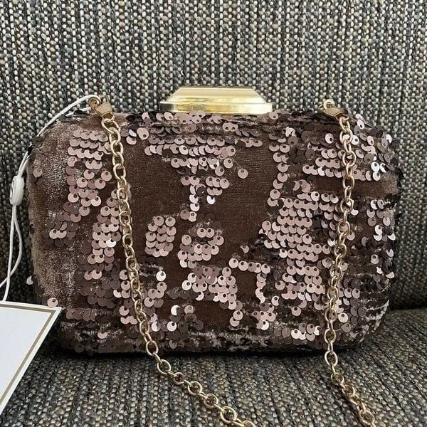 NWT Shiraleah Sequins Clutch Shoulder Bag Special Occasion Bronze Taupe