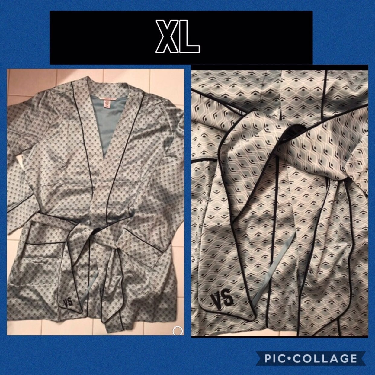 Vs Satin Tie Waist Smoking Jacket Blue