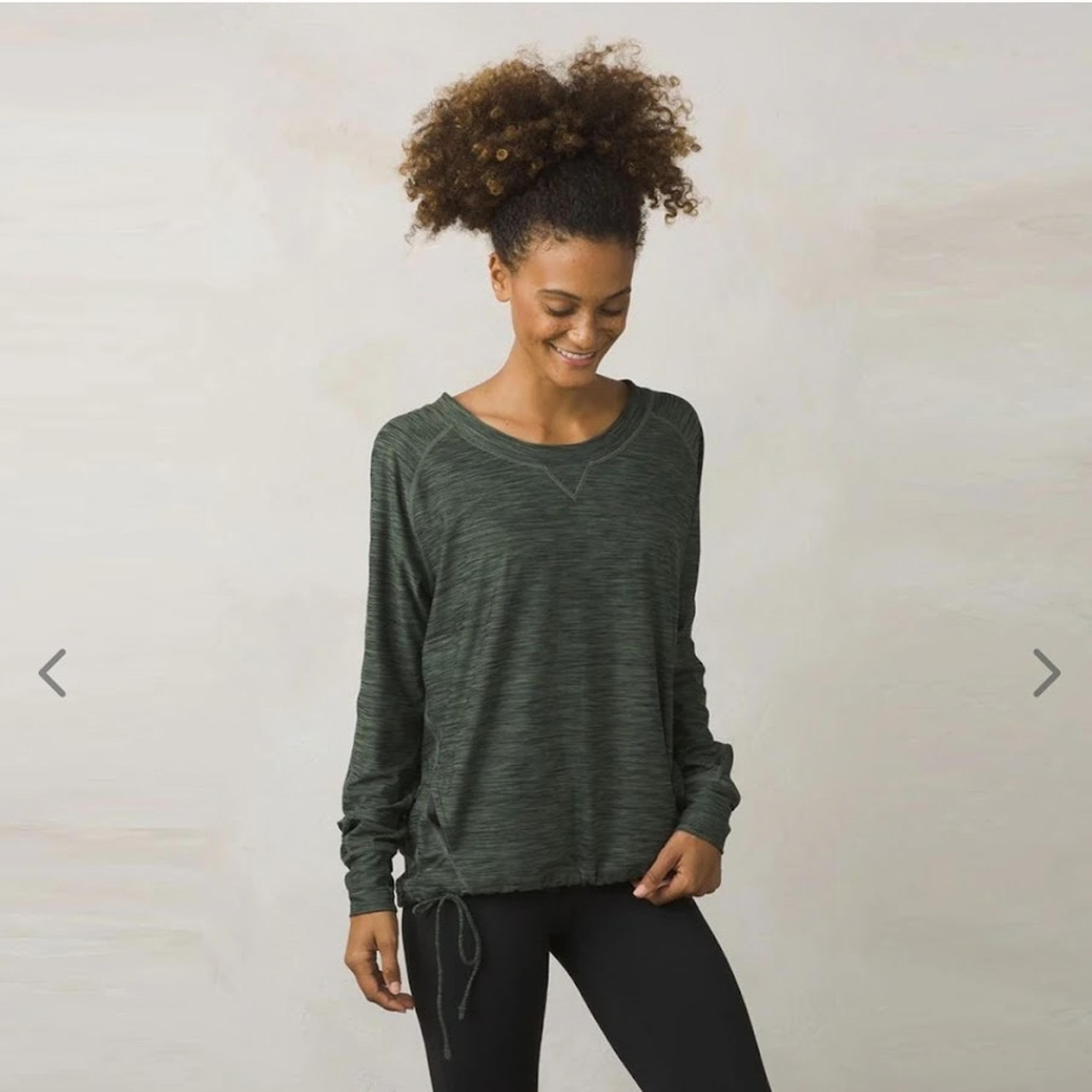 Prana green heathered long sleeve scoop neck work out top women size large