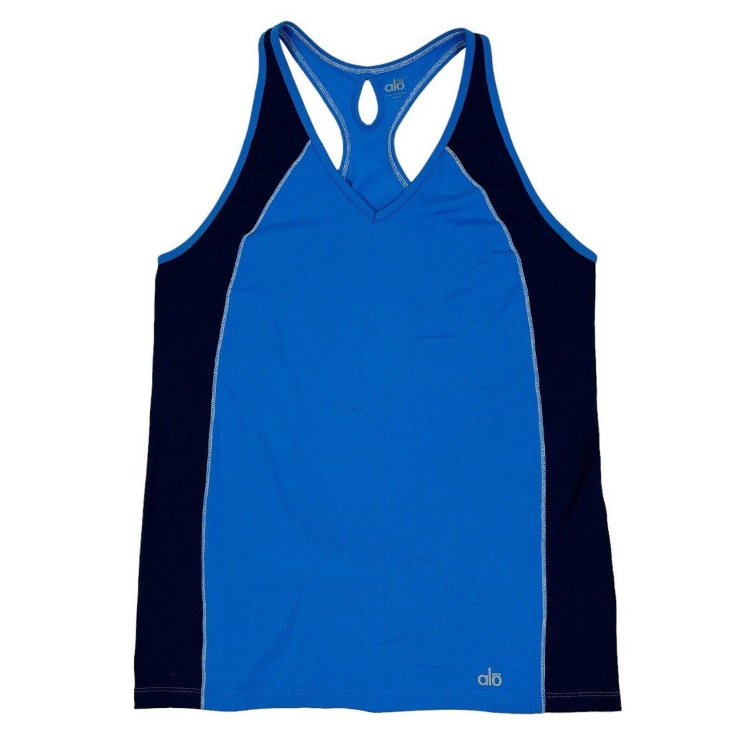 ALO Yoga Coolfit Blue Racerback V-Neck Athletic Workout Tank Top Women’s Large