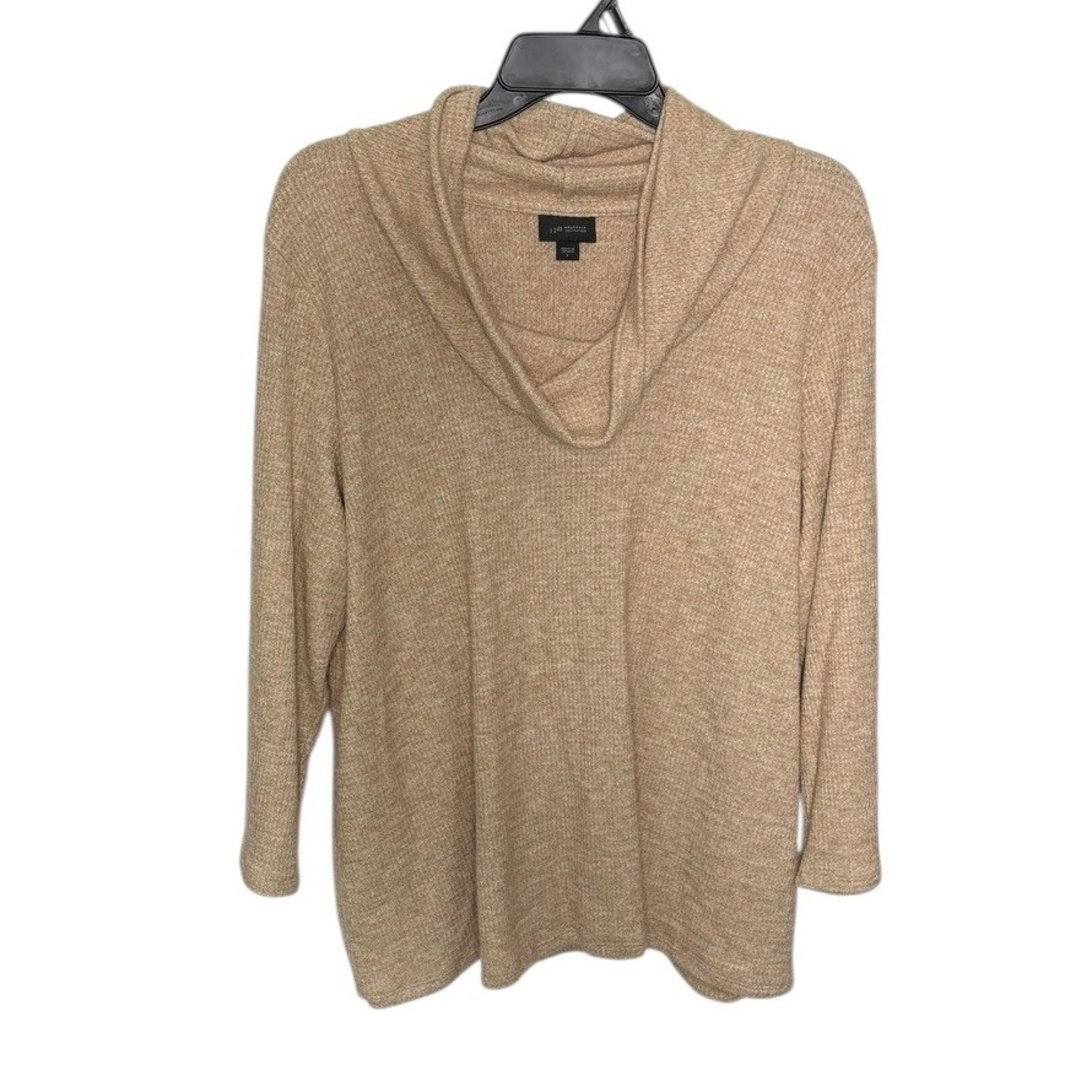 J. Jill Wearever Collection Tan Cowl Neck Waffle Textured Sweater Size Large