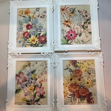 Vintage Set of 4 MCM RF Harnett Floral Pictures