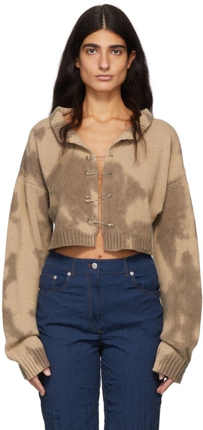 Danielle Guizio Brown Tie-Dye Print Cropped Cardigan