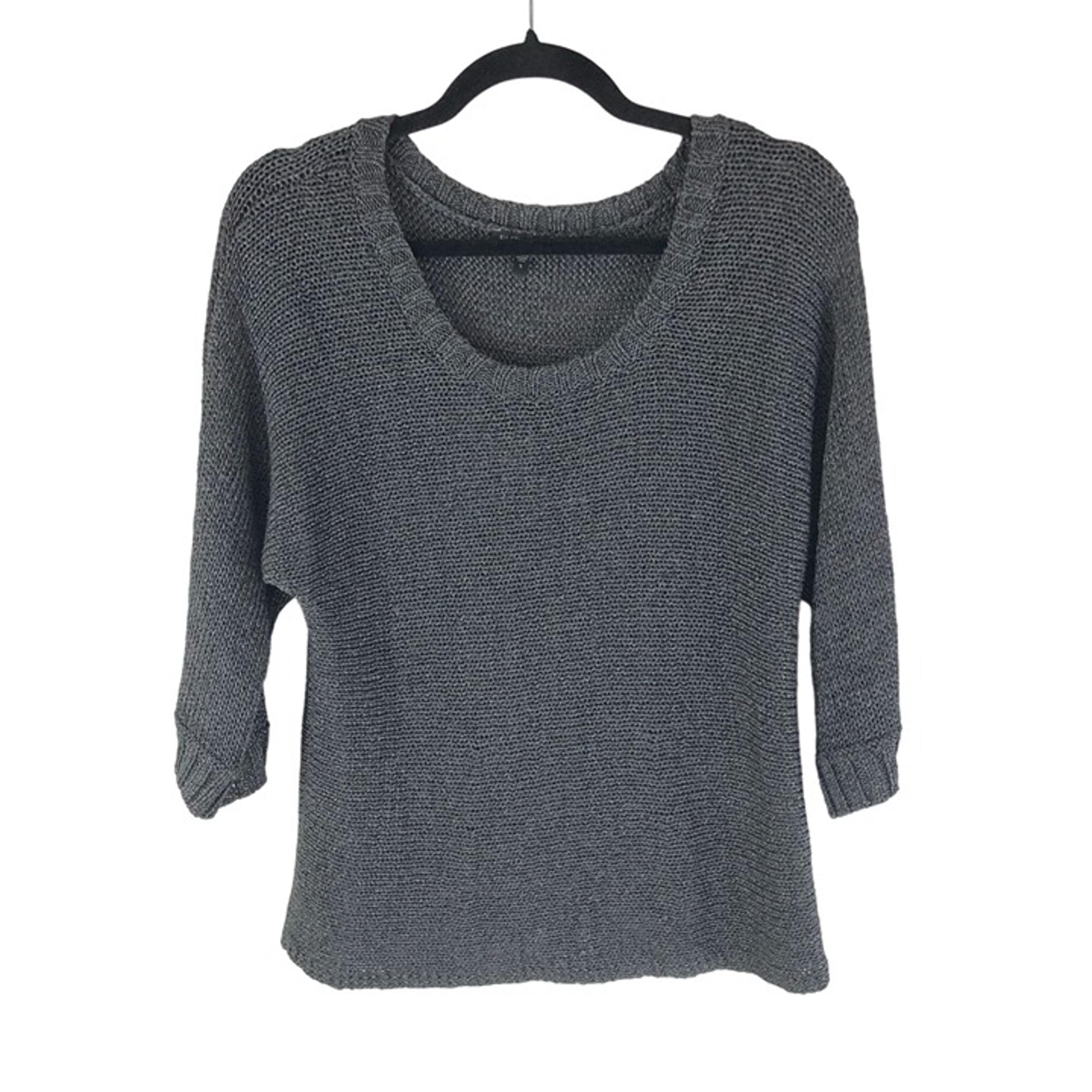 Eileen Fisher Womens Sweater Chunky Knit Scoop Neck 3/4 Sleeve Gray S
