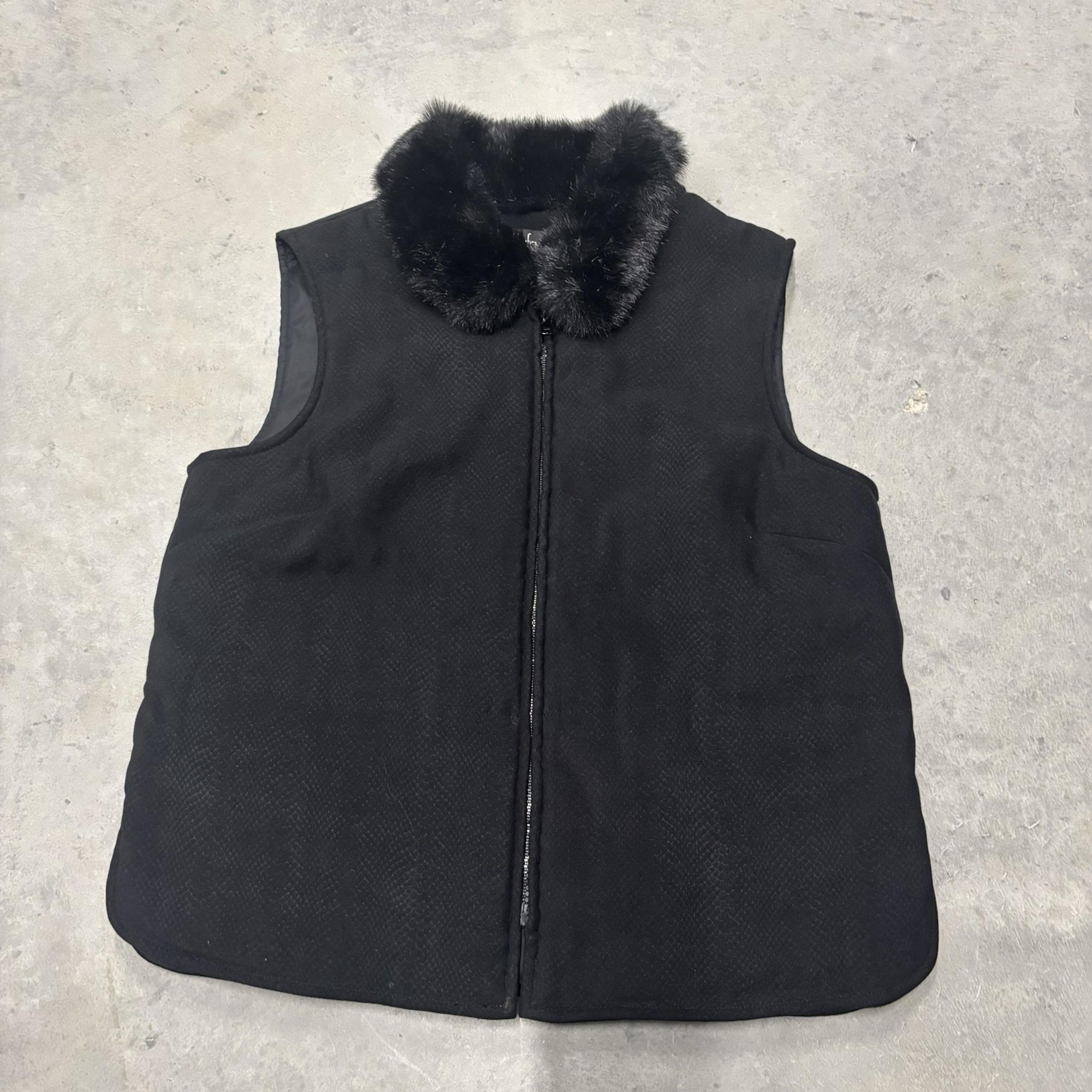 Vintage Rafaella Sport Women's Vest W/ Faux Fur Collar Black Reptile Print Sz Sm