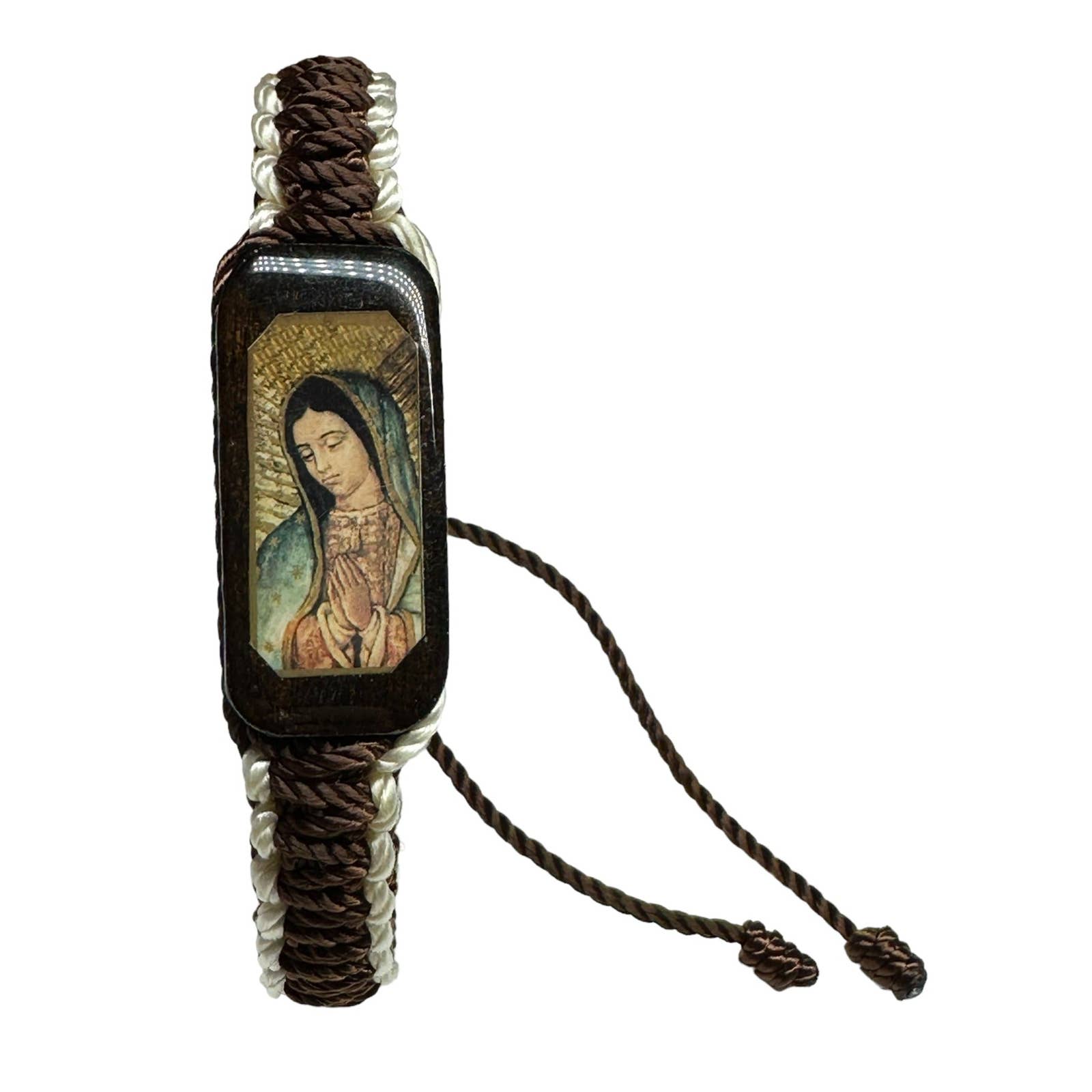 Our Lady of Guadalupe Bracelet Knotted Rope Brown White Color Adjustable NEW Our Lady of Guadalupe Bracelet Knotted Rope Brown White Color Adjustable NEW