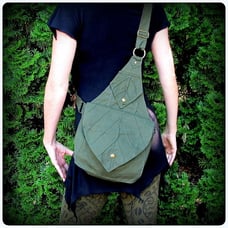 Leaf Bag Backpack Book Messenger Purse ~ Green Brown Black Canvas ~ Elven Forest