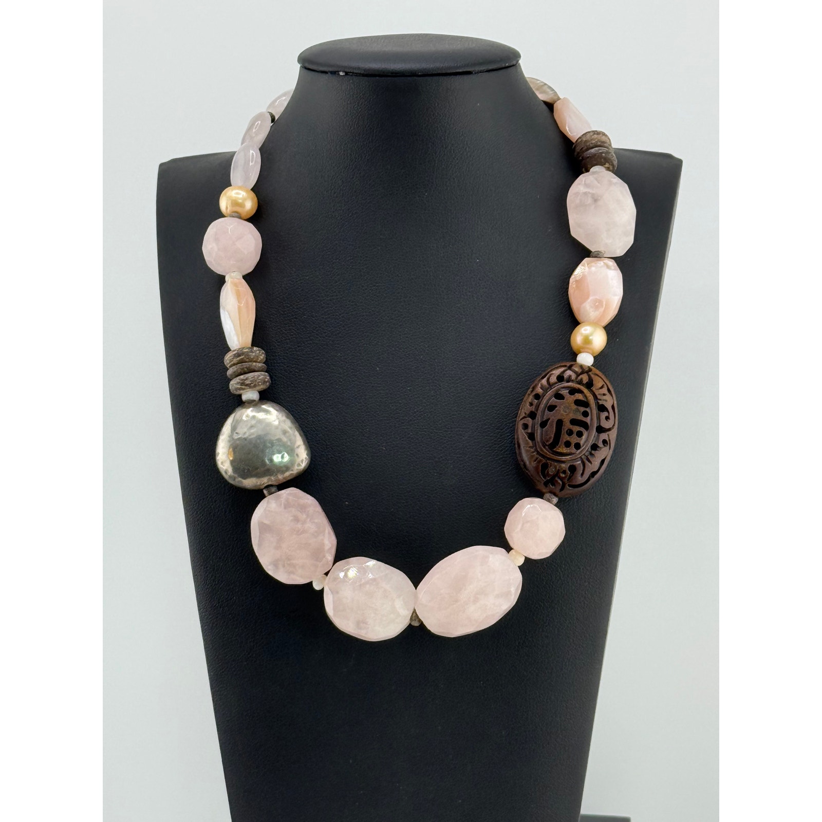 Silpada Mixed Pink Quartz Palm Wood Sterling 925 Necklace