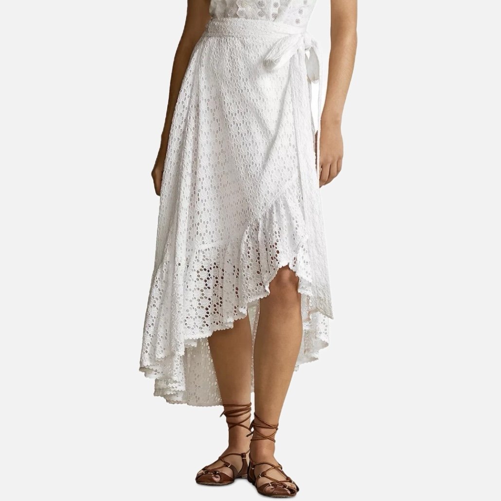Polo Ralph Lauren / White Eyelet Midi Wrap Skirt