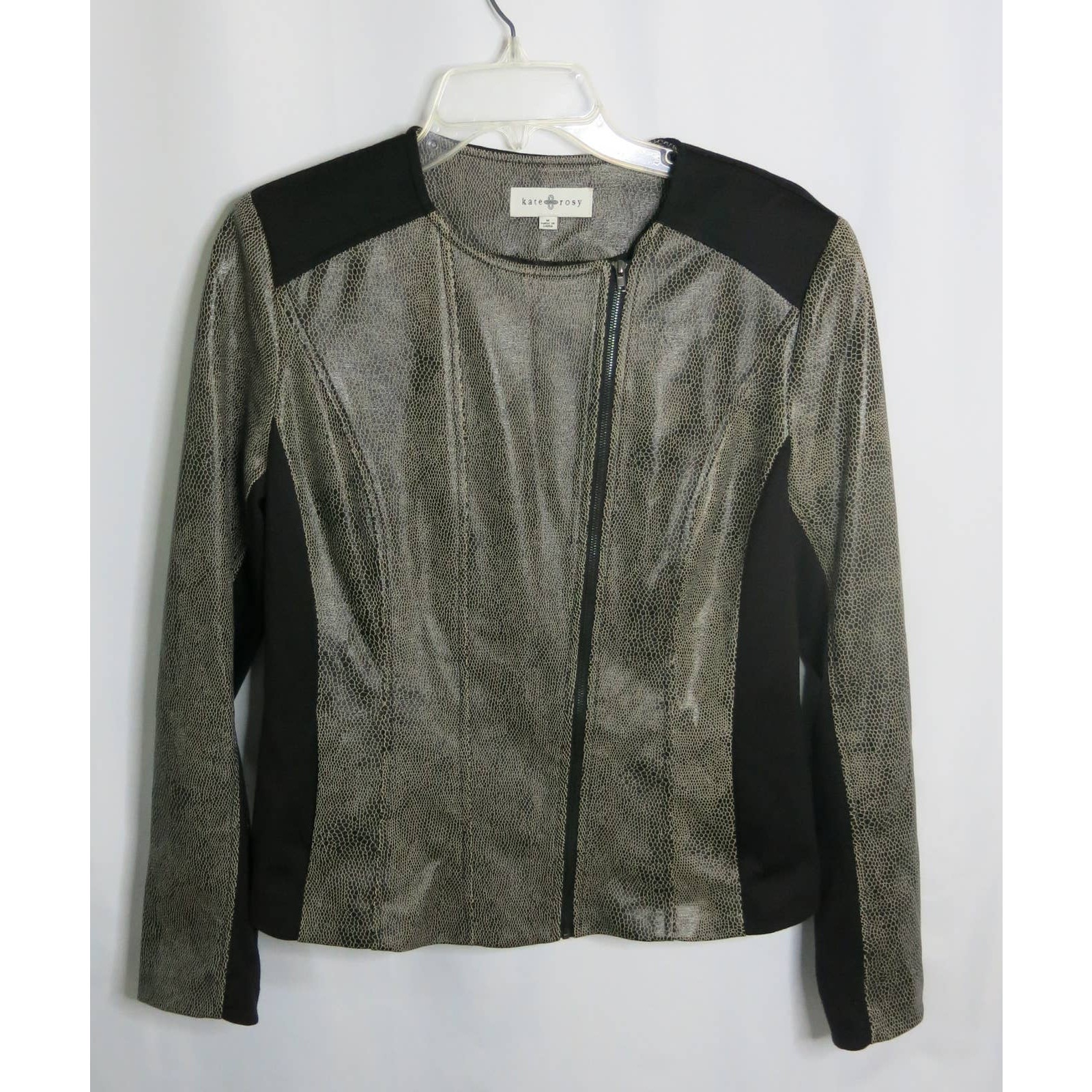 ANTHROPOLOGIE Kate Rosy Moto Jacket Size M Faux Leather Animal Print Black