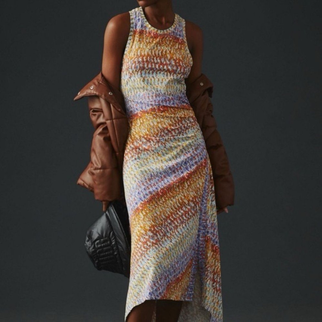 Anthropologie Daily Practice Women Dress Medium Colorful Maxi Ruched Motif