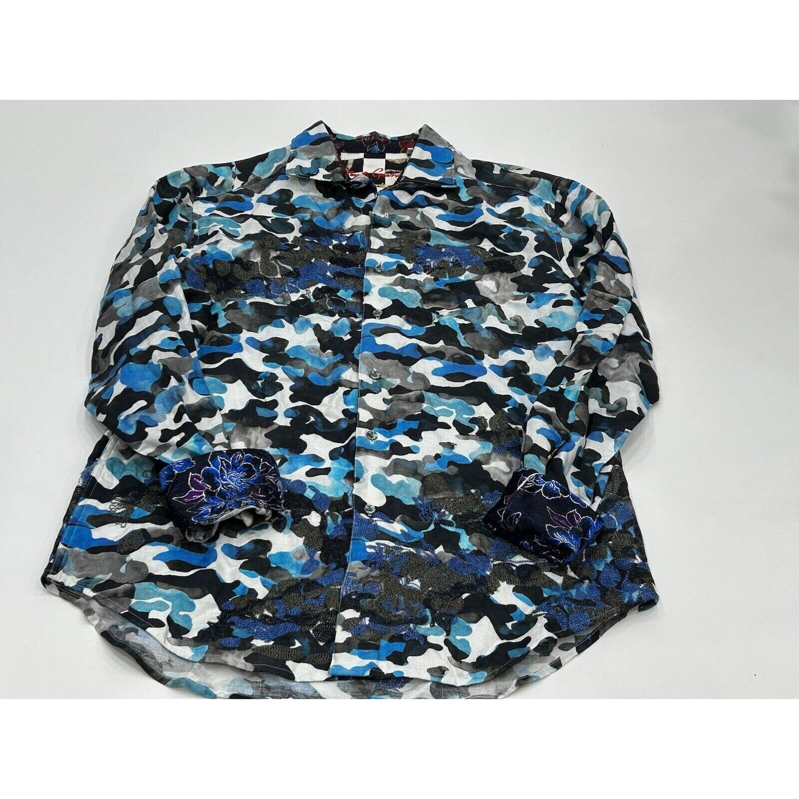 Robert Graham Limited Edition Classic fit Mens Medium Blue Embroidered Button Up