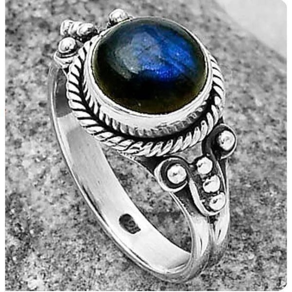 Natural Blue Labradorite Madagascar Sterling Silver Ring Size 8