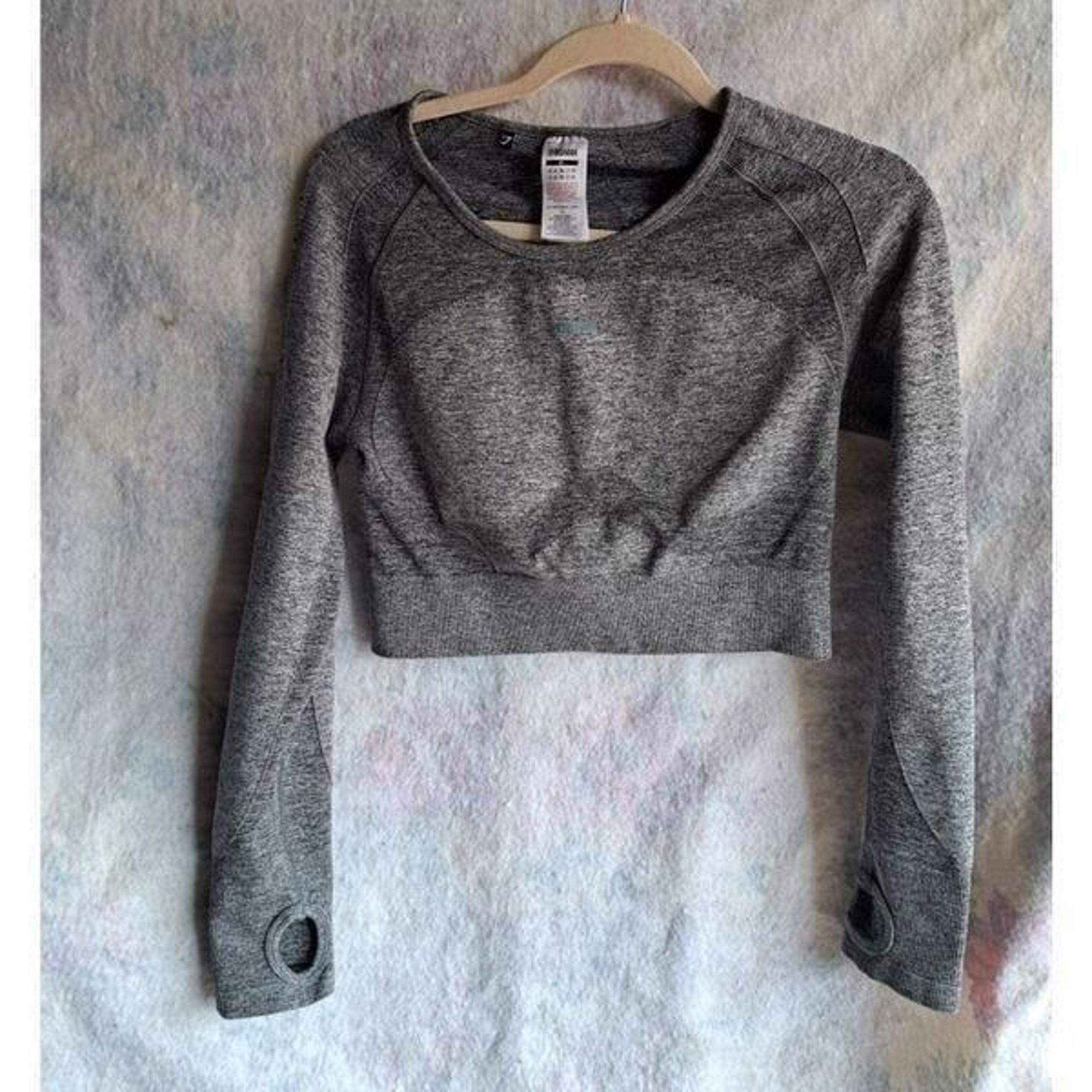 Crop Top Womens Grey xLarge Compression Crew Neck Running Gym Gray - Gymshark