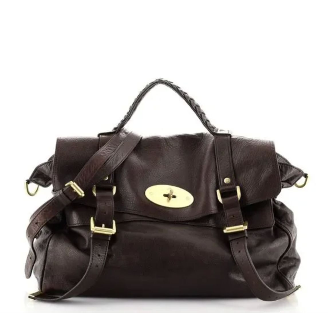 MULBERRY Alexa Satchel Purse Leather Handbag Chocolate Brown Buffalo Celebrity