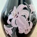 Vintage Italian STELVIA Black Blow Glass Hand Painted Pink Flowers Vase 14” Rare