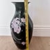 Vintage Italian STELVIA Black Blow Glass Hand Painted Pink Flowers Vase 14” Rare