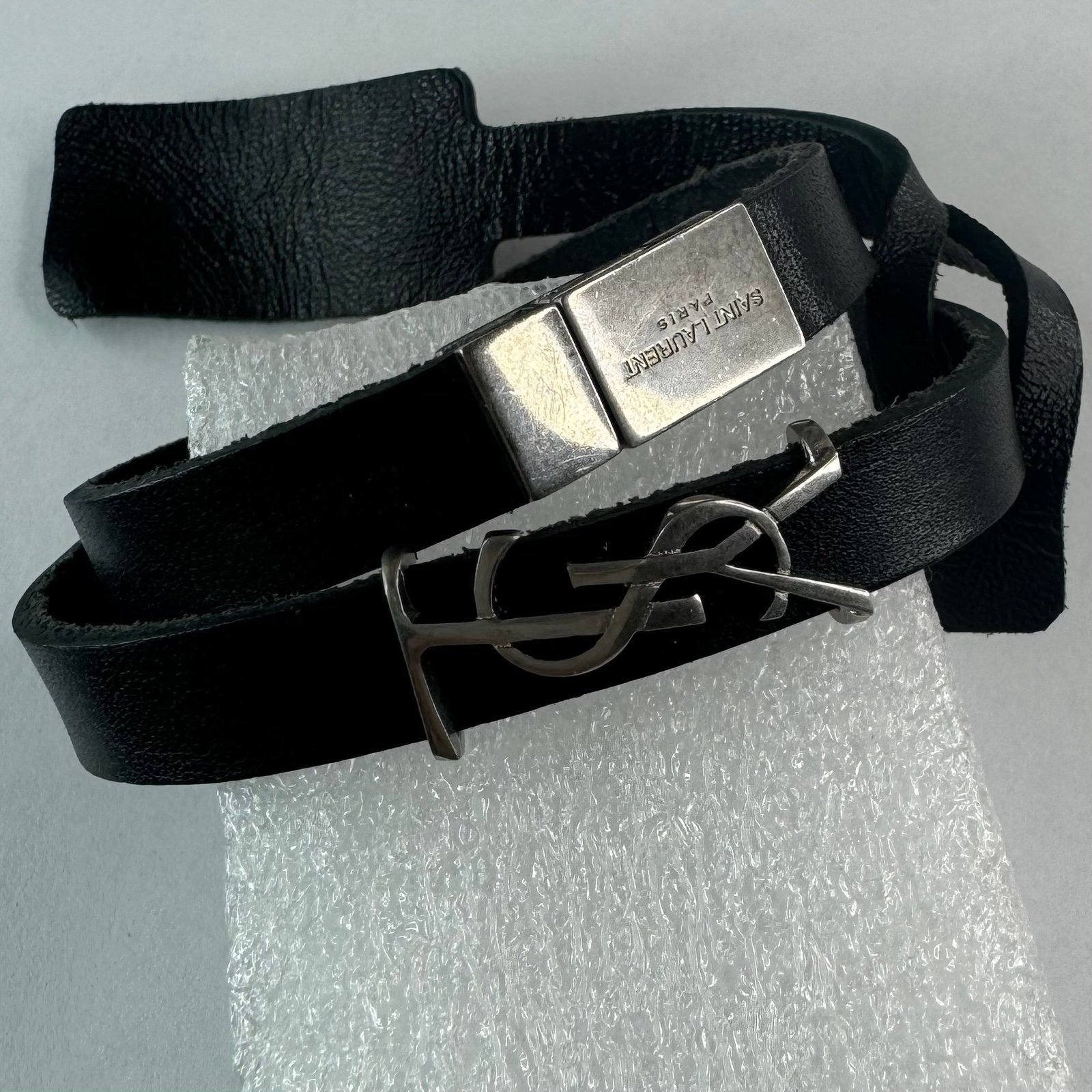 SAINT LAURENT BRACELET BLACK/SILVER TONE HARDWARE SMALL