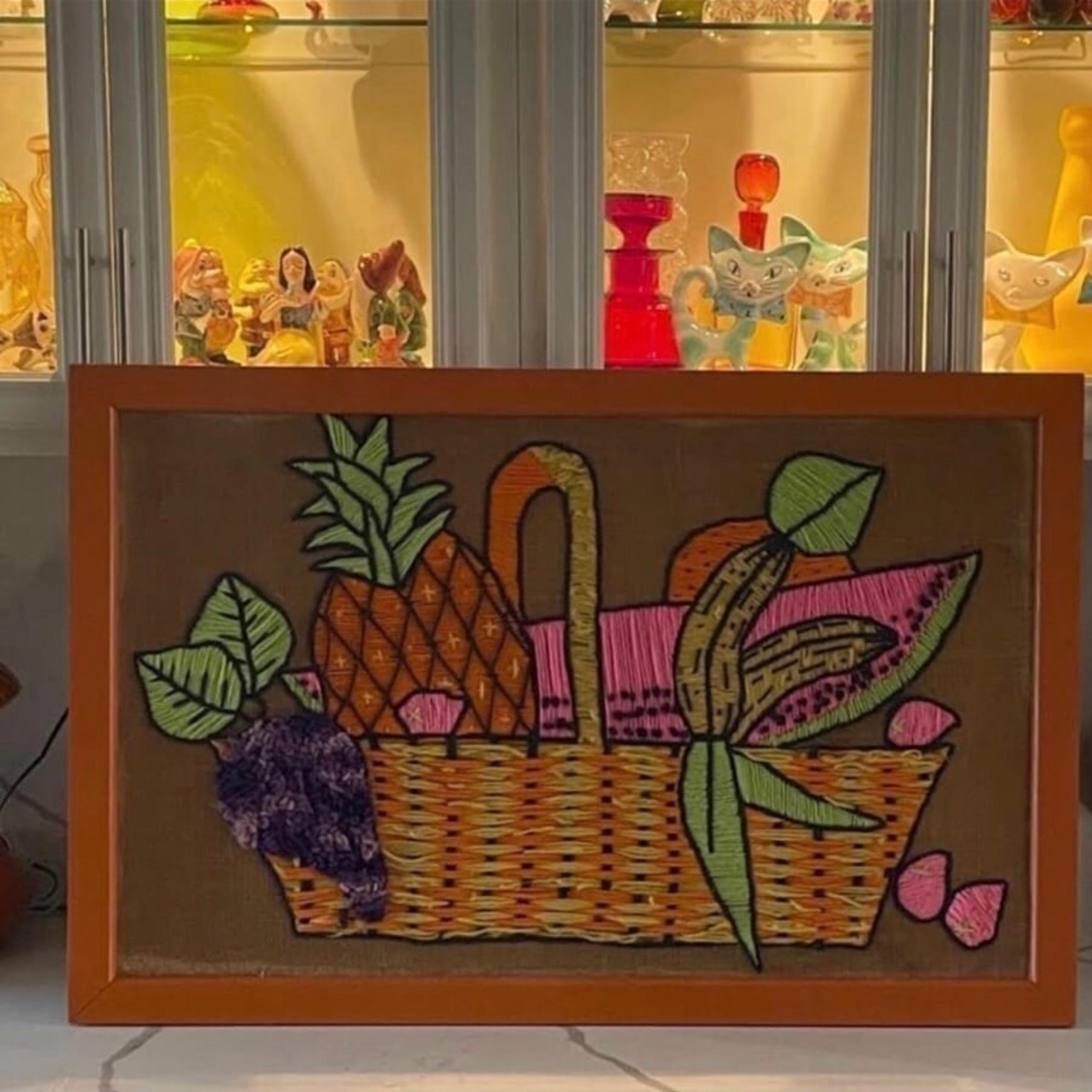 Vintage 1960’s Colorful Mod Mod Tiki Crewel Embroidery Needlepoint Textile