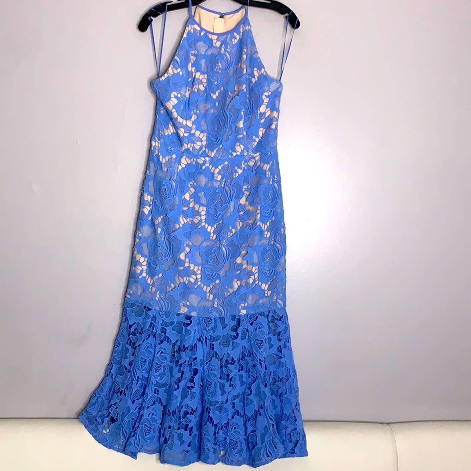 KEEPSAKE The Label sky blue lace trumpet dress midi medium women’s cocktail